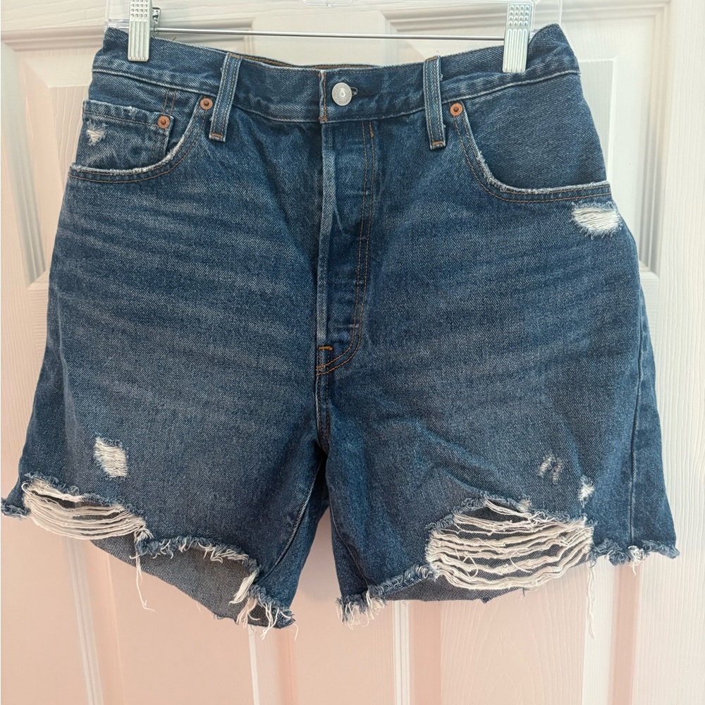 Levi's Blue Distressed Jean Shorts